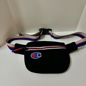 Champion Black Waist Pack with Red & Blue Strap Accents